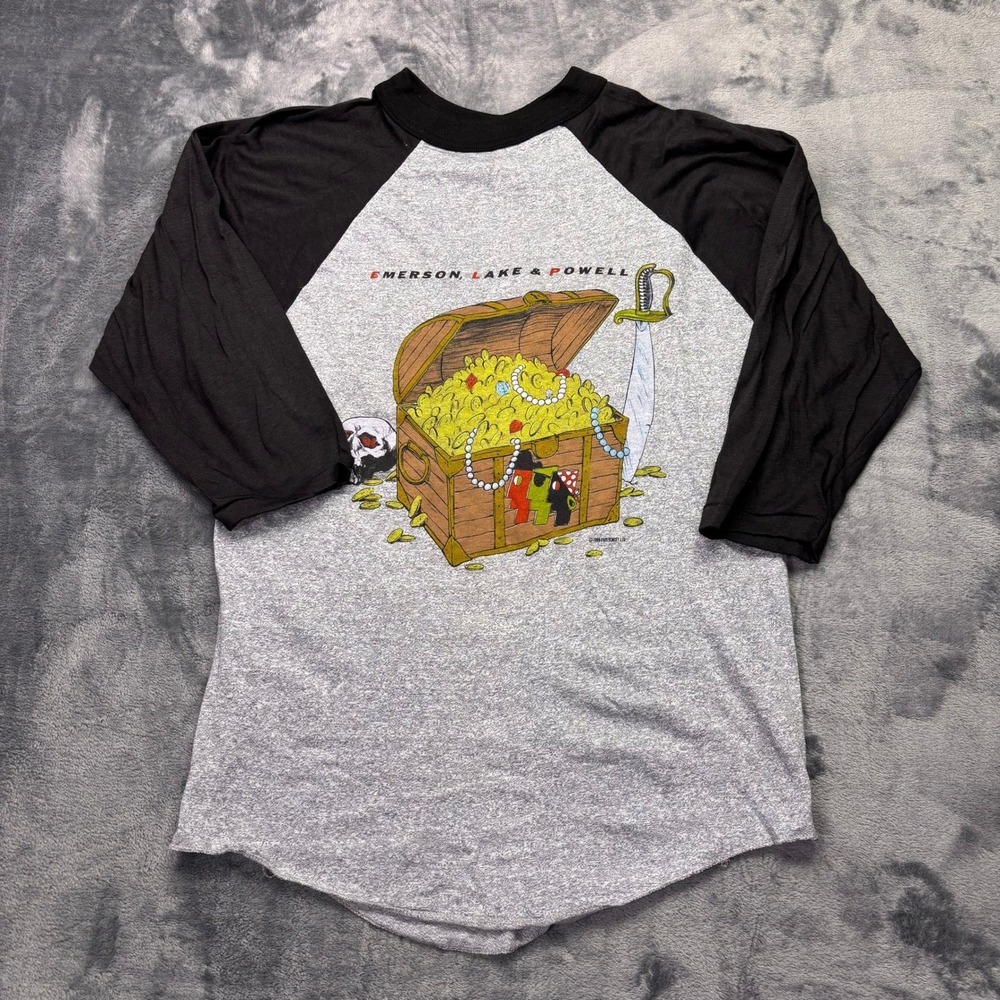 Vintage‎ 1986 Emerson Lake & Powell North American Tour Raglan Shirt Large Gray